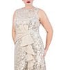 Color:Champagne - Image 4 - Plus Size Sleeveless Boat Neck Front Gathered Ruffle Sequin Lace Gown