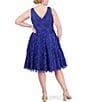 Color:Cobalt - Image 2 - Plus Size Sleeveless V-Neck 3D Floral Fit And Flare Dress