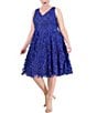 Color:Cobalt - Image 3 - Plus Size Sleeveless V-Neck 3D Floral Fit And Flare Dress