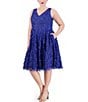 Color:Cobalt - Image 4 - Plus Size Sleeveless V-Neck 3D Floral Fit And Flare Dress
