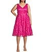 Color:Fuchsia - Image 1 - Plus Size Sleeveless V-Neck Floral Fit and Flare Dress
