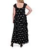Eliza J Plus Size V Neck Flutter Sleeve Polka Dot Asymmetrical Ruffle Gown, Color:Black - Image 2