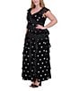 Eliza J Plus Size V Neck Flutter Sleeve Polka Dot Asymmetrical Ruffle Gown, Color:Black - Image 3