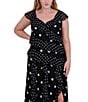 Eliza J Plus Size V Neck Flutter Sleeve Polka Dot Asymmetrical Ruffle Gown, Color:Black - Image 4
