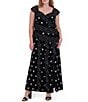 Eliza J Plus Size V Neck Flutter Sleeve Polka Dot Asymmetrical Ruffle Gown - Image 1