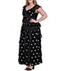 Eliza J Plus Size V Neck Flutter Sleeve Polka Dot Asymmetrical Ruffle Gown - Image 3
