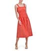 Color:Coral - Image 5 - Poplin Ruched Square Neck Sleeveless Midi Sun Dress