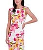 Eliza J Scuba Crepe Floral Print Boat Neck Cap Sleeve Sheath Midi Dress, Color:Pink Multi - Image 4
