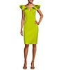 Color:Lime - Image 1 - Scuba V-Neck Ruffled Cap Sleeve Sheath Dress