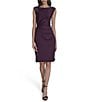 Eliza J Sequin Crew Neck Cap Sleeve Side Tuck Side Beading Sheath Dress, Color:Plum - Image 1