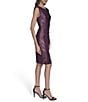 Eliza J Sequin Crew Neck Cap Sleeve Side Tuck Side Beading Sheath Dress, Color:Plum - Image 3