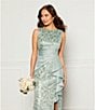 Eliza J Sequin Lace Boat Neck Sleeveless Ruffle Front Slit Gown, Color:Sage - Image 7