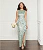 Eliza J Sequin Lace Boat Neck Sleeveless Ruffle Front Slit Gown, Color:Sage - Image 9