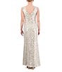 Color:Champagne - Image 2 - Sequin Lace Boat Neck Sleeveless Ruffle Front Slit Gown