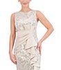 Color:Champagne - Image 4 - Sequin Lace Boat Neck Sleeveless Ruffle Front Slit Gown