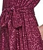 Eliza J Sequin Long Sleeves Belted Short Dress, Color:Berry - Image 3