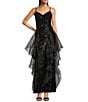 Color:Black - Image 1 - Sequin V-Neck Sleeveless Cascading Organza Ruffled Gown