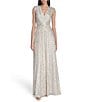 Eliza J Sleeveless V-Neck Twist Waist Sequin Gown, Color:Silver - Image 1