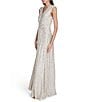 Eliza J Sleeveless V-Neck Twist Waist Sequin Gown, Color:Silver - Image 3