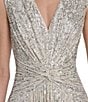 Eliza J Sleeveless V-Neck Twist Waist Sequin Gown, Color:Silver - Image 4