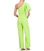 Color:Lime - Image 2 - Stretch Crepe One Shoulder One Short Puff Sleeve Jumpsuit