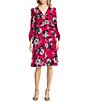 Color:Berry Floral Multi - Image 1 - Stretch Floral Print Ruched V-Neck Balloon Sleeve Midi Dress