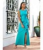 Color:Jade - Image 4 - Stretch Satin Boat Neck Sleeveless Cascading Ruffle Side Slit Gown