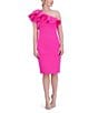 Color:Hot Pink - Image 1 - Stretch Scuba Ruffle One Shoulder Sleeveless Sheath Dress