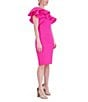 Color:Hot Pink - Image 4 - Stretch Scuba Ruffle One Shoulder Sleeveless Sheath Dress