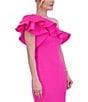 Color:Hot Pink - Image 5 - Stretch Scuba Ruffle One Shoulder Sleeveless Sheath Dress