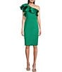 Color:Green - Image 1 - Stretch Scuba Ruffle One Shoulder Sleeveless Sheath Dress