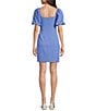 Color:Periwinkle - Image 2 - Stretch Square Neck Short Puffed Sleeve Sheath Dress