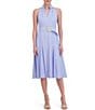 Color:Blue White - Image 1 - Stripe Print Halter Neck Sleeveless Belted Shirt Dress