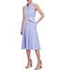 Color:Blue White - Image 3 - Stripe Print Halter Neck Sleeveless Belted Shirt Dress