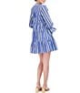 Color:Blue - Image 5 - Stripe Print V-Neck Long Sleeve Tiered Skirt Ruffle Trim Mini Dress