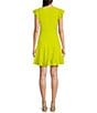 Color:Yellow - Image 2 - Textured Crepe V-Neck Ruffle Sleeve Ruched Bodice Tiered Skirt Mini Dress