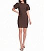 ELLIATT Floriana Double Knit High Round Neck Short Puff Sleeve Mini Dress - Image 1
