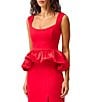 ELLIATT Yasmine Stretch Ponte Square Neck Sleeveless Satin Peplum Hem Coordinating Top, Color:Red - Image 3