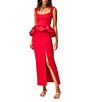 ELLIATT Yasmine Stretch Ponte Square Neck Sleeveless Satin Peplum Hem Coordinating Top, Color:Red - Image 4