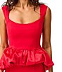 ELLIATT Yasmine Stretch Ponte Square Neck Sleeveless Satin Peplum Hem Coordinating Top, Color:Red - Image 5
