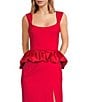 ELLIATT Yasmine Stretch Ponte Square Neck Sleeveless Satin Peplum Hem Coordinating Top, Color:Red - Image 6