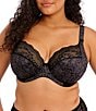 Color:Black - Image 1 - Lucie Floral Print Full Busted Underwire Stretch Plunge Bra