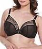 Color:Black - Image 1 - Plus Matilda Embroidered Sheer Plunging Convertible U-Back to Racerback Contour Wire Full-Busted Bra
