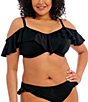 Elomi Plus Size Plain Sailing Off-The-Shoulder Underwire Bra Size Ruffle Swim Top - Image 1