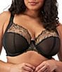 Elomi Teagan Embroidered Cut & Sewn Unlined Plunge Underwire Bra, Color:Black/Almond - Image 1