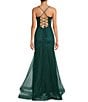 Color:Hunter - Image 2 - Embellished Illusion Corset Lace-Up Back Mermaid Gown