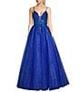 Color:Royal - Image 1 - Embroidered Floral Illusion Bodice Ball Gown