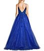 Color:Royal - Image 2 - Embroidered Floral Illusion Bodice Ball Gown