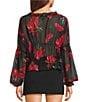 Emory Park Floral Print V-Neck Button Front Long Sleeve Cinched Hem Blouse, Color:Black Red Floral - Image 2