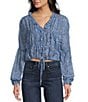 Emory Park Paisley Printed V-Neck Button Front Long Sleeve Cinched Hem Blouse, Color:Blue Paisley - Image 1